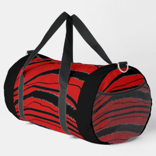 Red + Black Stripe  Athletic Gym Travel Carry On  Duffle Bag
