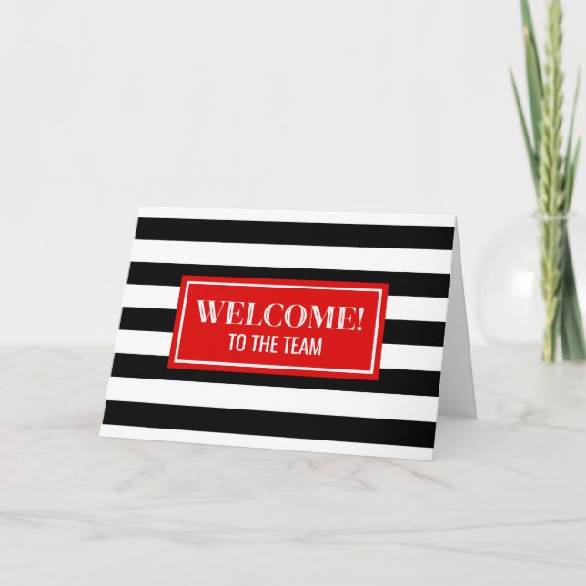 Red Black Stripes Employee Welcome to the Team Card (Front)
