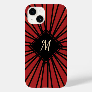 Red Black Stripes Modern Monogram Stylish Custom Case-Mate iPhone 14 Case