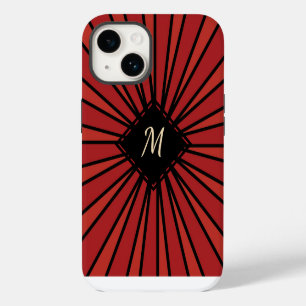 Red Black Stripes Modern Monogram Stylish Custom iPhone 14 Case