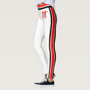 Red/Black Stripes on White Leggings