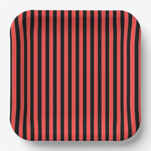 Red Black Stripes  Paper Plate
