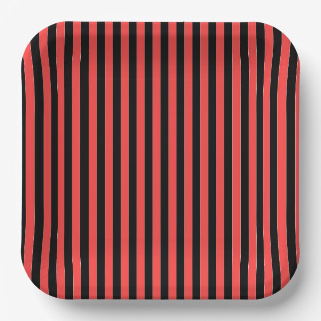 Red Black Stripes  Paper Plate (Front)