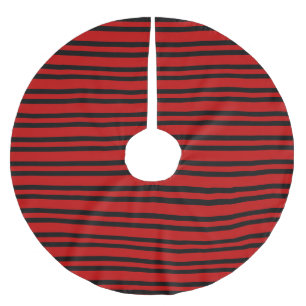 Red Black Stripes Pattern Brushed Polyester Tree Skirt
