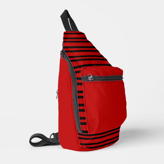 Red Black Stripes Pattern Sling Bag (Left Corner)