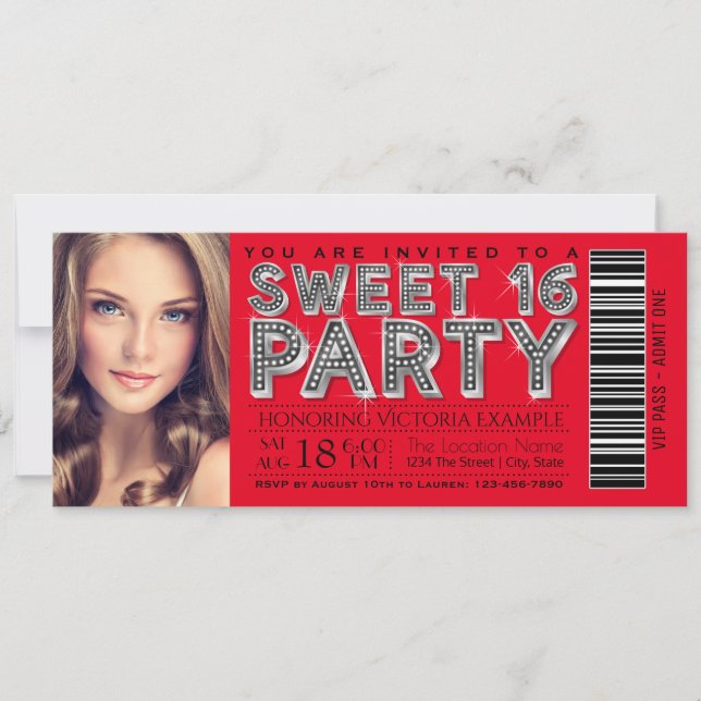 Red Black Sweet 16 Ticket Invitation (Front)