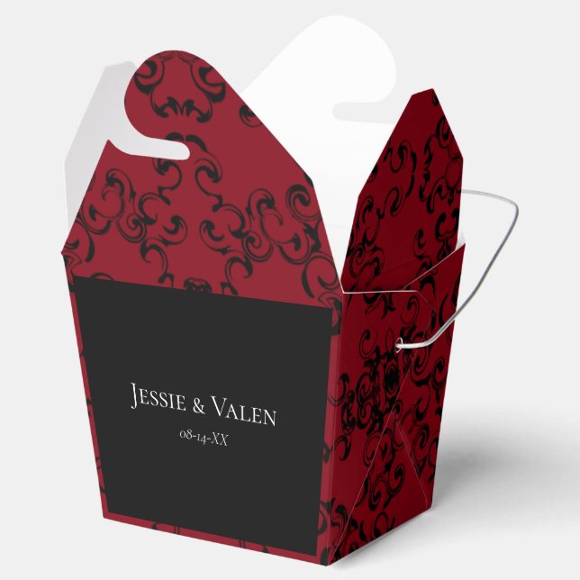 Red & Black Swirl Gothic Wedding Favour Box (Opened)