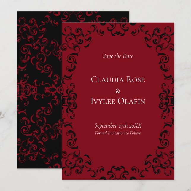 Red & Black Swirl Gothic Wedding Invitation (Front/Back)