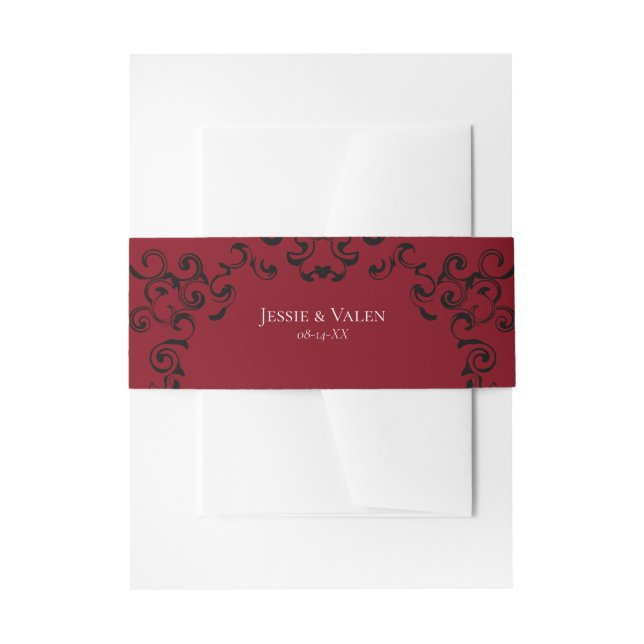 Red Black Swirl Gothic Wedding Invitation Belly Band (Front Example)