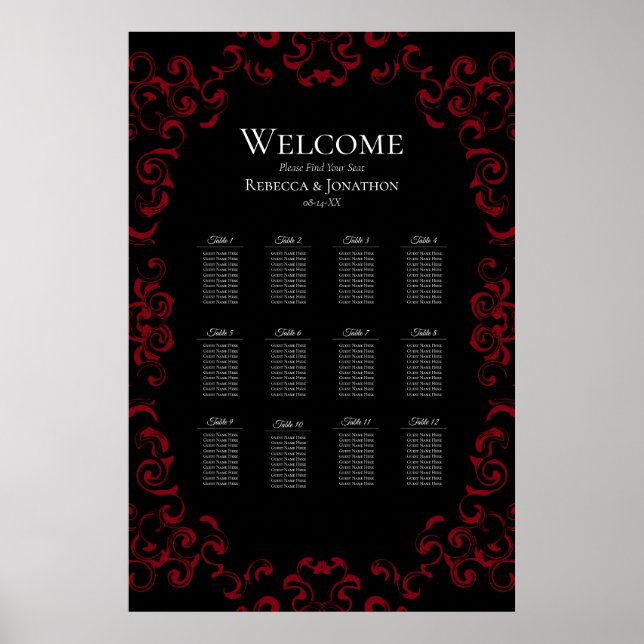 Red & Black Swirl Gothic Wedding Poster (Front)