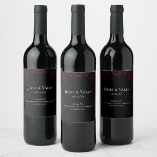 Red & Black Swirl Gothic Wedding Wine Label