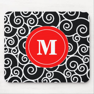 Red Black Swirl Monogram Mouse Pad. Mat