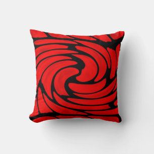 Red Black Swirl Pattern Lumbar and Throw Pillows