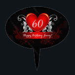 Red Black Swirly Heart Happy 60th Birthday Cake Toppers<br><div class="desc">Impress your party guests with this beautiful,  Happy 60th Birthday cake pick which has a red shiny heart with swirly white vines,  pearls and fading hearts in the background. Swap the names for your daughters to place on your cake!</div>