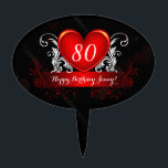 Red Black Swirly Heart Happy 80th Birthday Cake Topper<br><div class="desc">Impress your party guests with this beautiful,  Happy 80th Birthday cake pick which has a red shiny heart with swirly white vines,  pearls and fading hearts in the background. Swap the names for your daughters to place on your cake!</div>