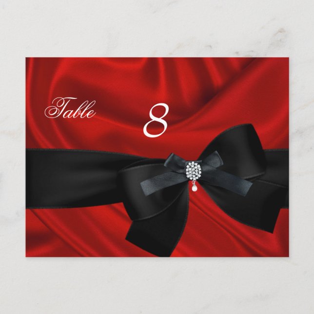Red Black Table Number Seating Place Card (Front)