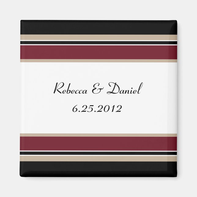 Red Black Tan Stripes Save The Date Magnet (Front)