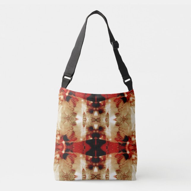 Red Black Tan White Symmetrical Southwest Design Crossbody Bag (Front)