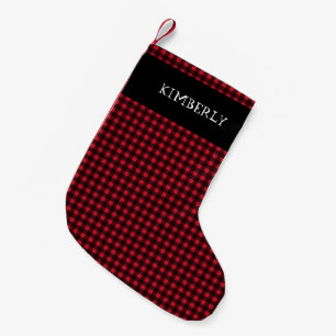 Red Black Tartan Buffalo Plaid Name Personalised Small Christmas Stocking