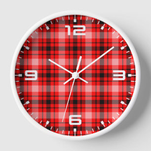 Red Black Tartan Chequered Plaid Pattern-24899 Clock