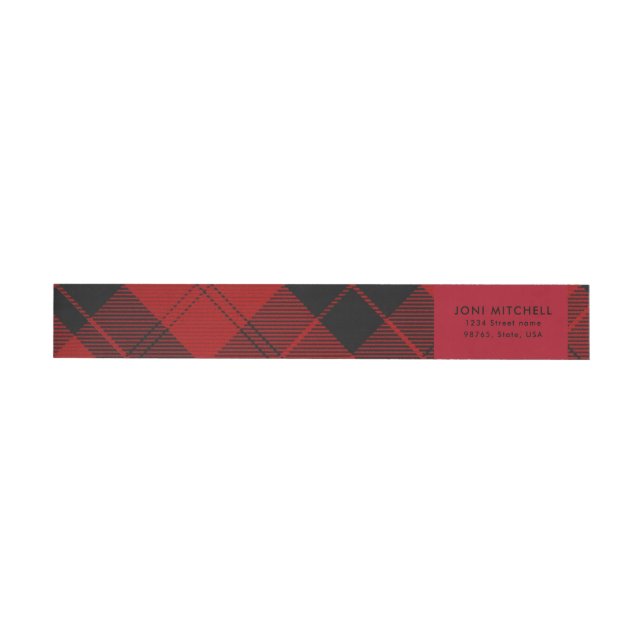 Red Black Tartan Christmas Custom Address Wraparound Address Label (Individual)