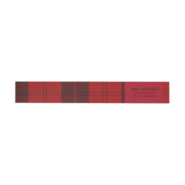 Red Black Tartan Christmas Custom Address Wraparound Address Label (Individual)