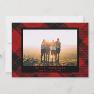 Red Black Tartan Custom Name Photo Message Holiday Card