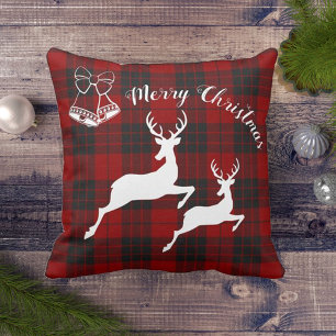Red Black Tartan Merry Christmas Decor Cushion
