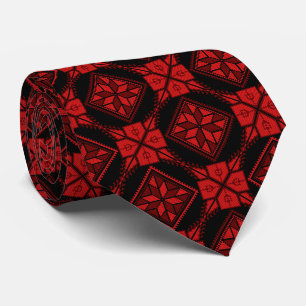 Red & Black Tatreez Henna Thobe Print Pattern Tie