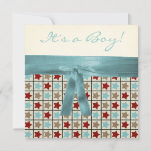 Red Black Teal Blue Brown Star Boys Baby Shower Invitation