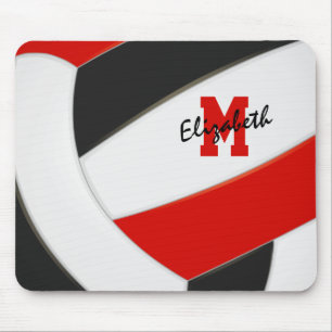 red black team colors volleyball player monogram mouse mat