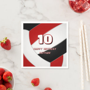 red black team colors volleyball sports party napkin