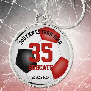 red black team colours boys girls name soccer key ring