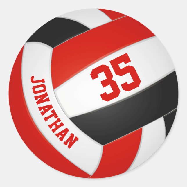 red black team colours boys girls volleyball classic round sticker (Front)