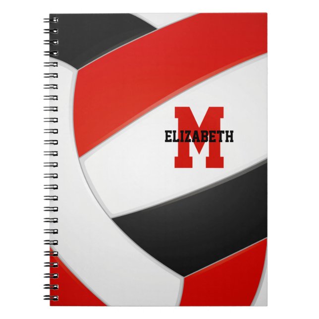 red black team colours girls boys volleyball notebook (Front)