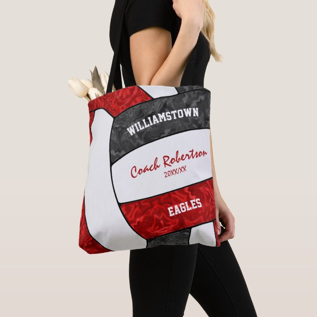 red black team colours girls volleyball coach tote bag (Close Up)