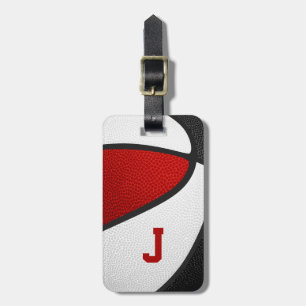 red black team colours monogrammed basketball luggage tag