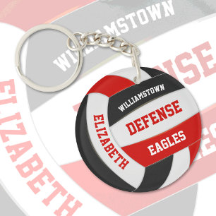 red black team colours personalised volleyball key ring