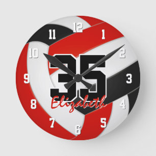 red black team colours players name volleyball round clock