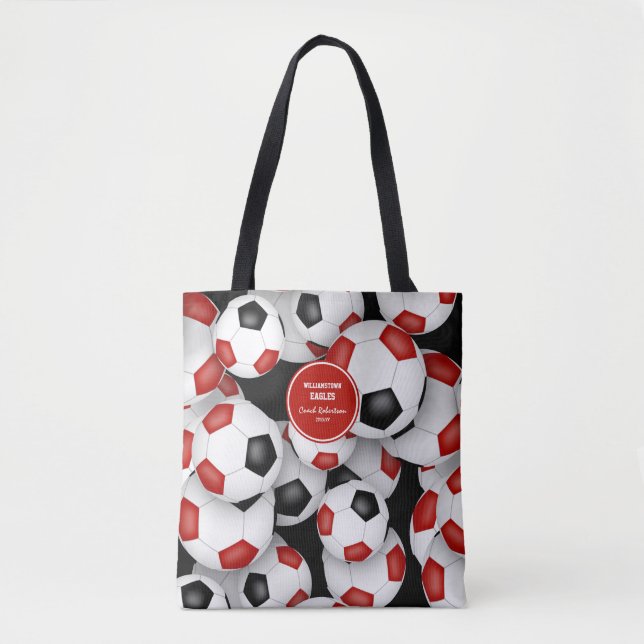 red black team colours soccer coach gift tote bag (Front)