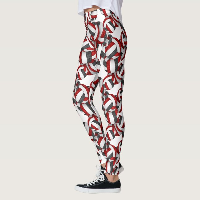 red black team colours spirit volleyballs pattern leggings (Left)