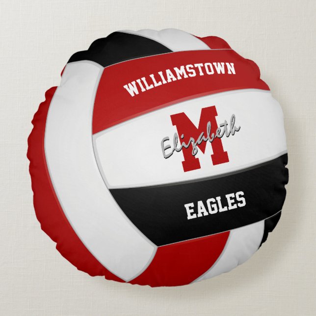 red black team colours volleyball gifts round cushion (Front)