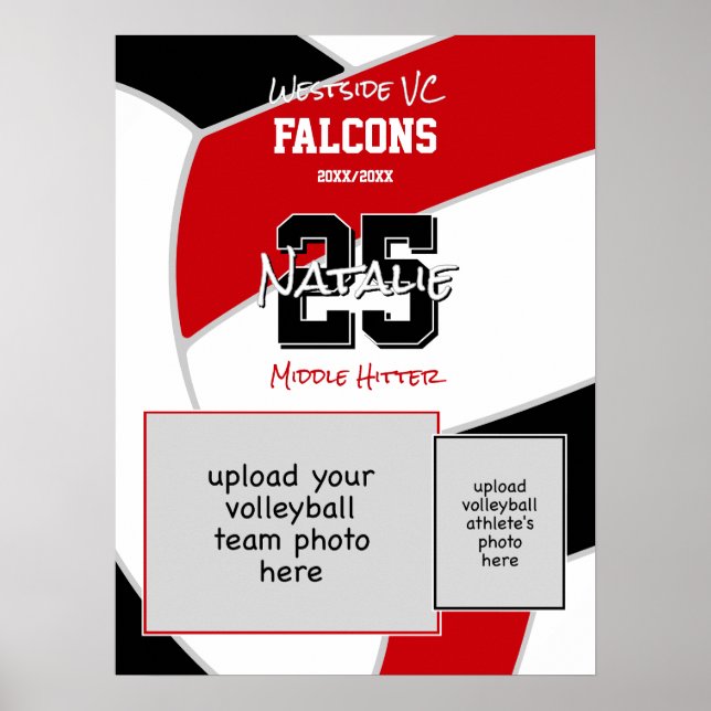 red black team colours volleyball team photo poster (Front)