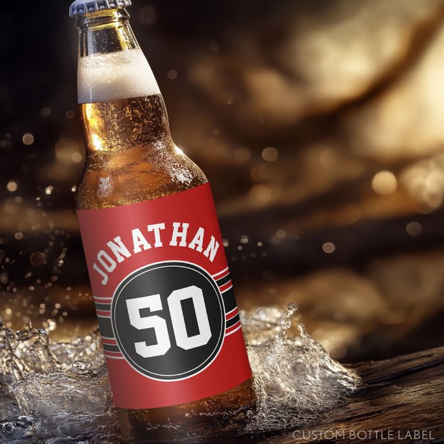 Red Black Team Jersey Fan Gear Name Number Beer Bottle Label (Custom Beer Bottle Label)