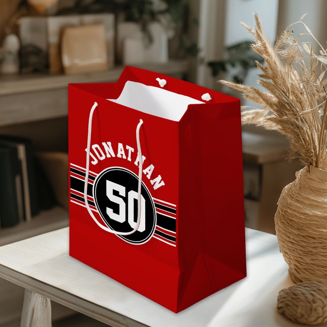 Red Black Team Jersey Fan Gear Name Number Medium Gift Bag (Custom Gift Bag)