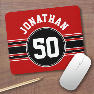 Red Black Team Jersey Fan Gear Name Number Mouse Mat