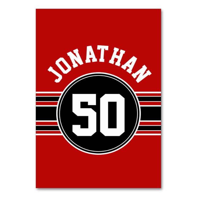 Red Black Team Jersey Fan Gear Name Number Table Number (Front)