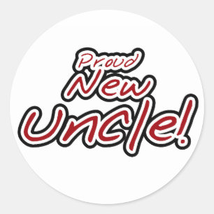 Red/Black Text Proud New Uncle Classic Round Sticker