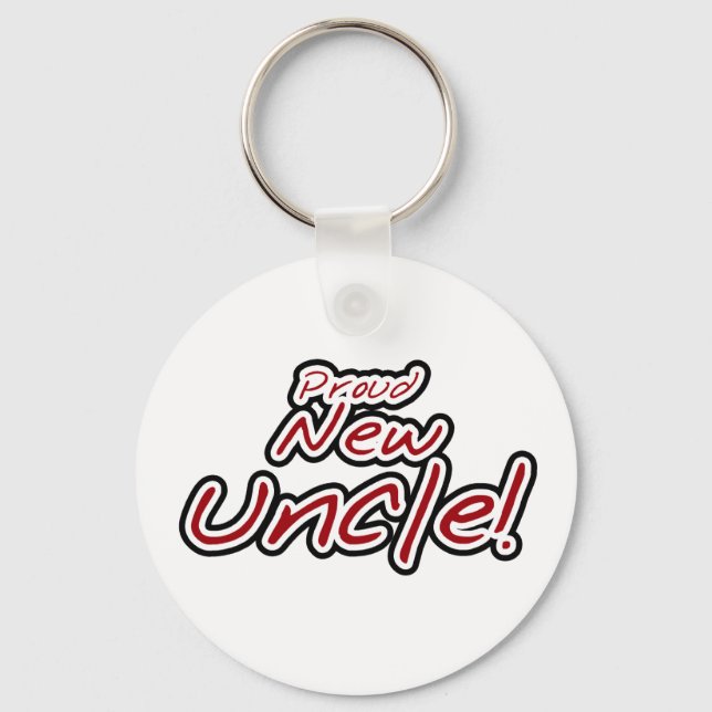 Red/Black Text Proud New Uncle Key Ring (Front)