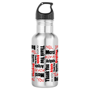 Red Black Thank You Word Cloud 532 Ml Water Bottle